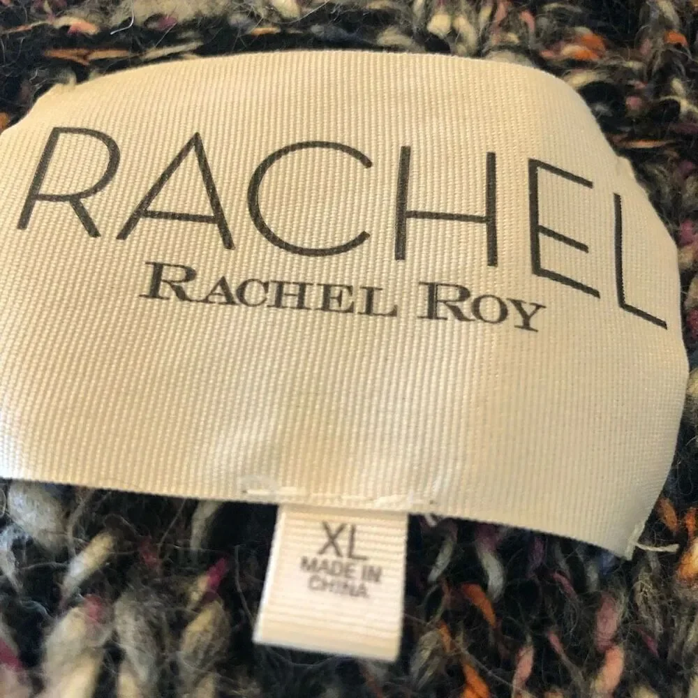 Rachel Rachel Roy Black & Pink Wool Blend Chunky Knit Sweater Coat Size M